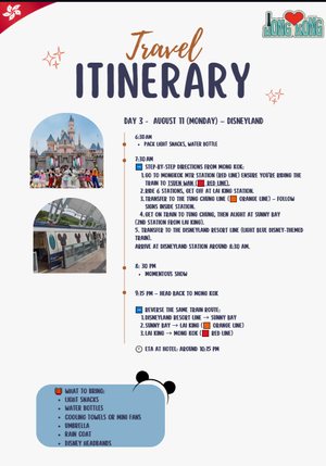 Travel itinerary document page 1