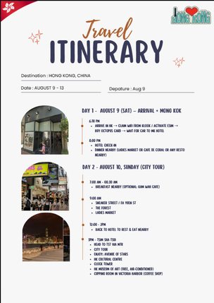 Travel itinerary document page 2