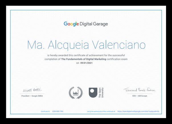 Google Digital Garage certificate — The Fundamentals of Digital Marketing