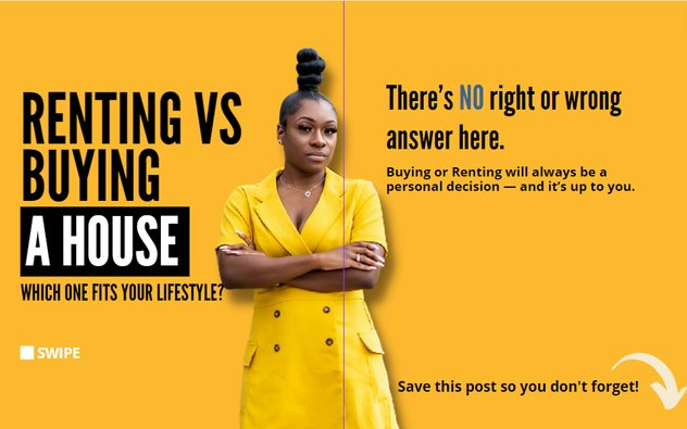 Instagram carousel slide — renting vs buying a house